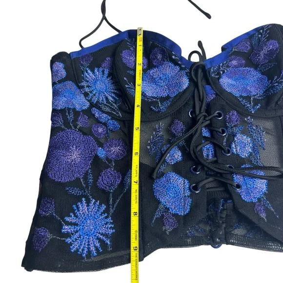 For Love And Lemons NWT Kaylee Embroidered Purple/Black XS Bustier Crop Top
